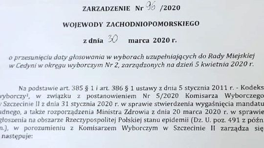 Wybory uzupełniające w Cedyni nieco przesunięte. Sorry, taki mamy klimat