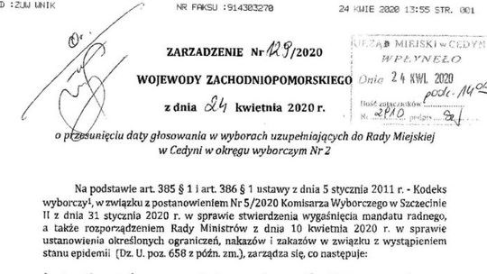 Wybory uzupełniające w Cedyni ponownie przesunięte. Decyzja zapadła w ostatniej chwili