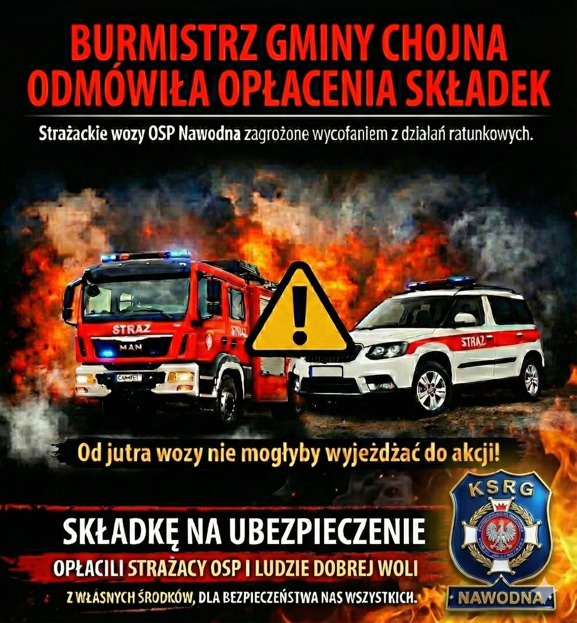 Czy burmistrz Chojny oszczędza na bezpieczeństwie? Strażacy z Nawodnej sami opłacili składki