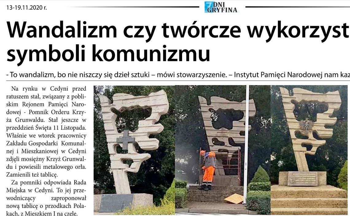 Gazeta powiatowa o sprawie zniszczenia pomnika